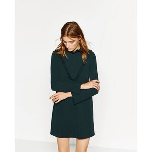 Zara WB Collection S Emerald Green Ruffle Mini Dress Polished Goblincore Holiday